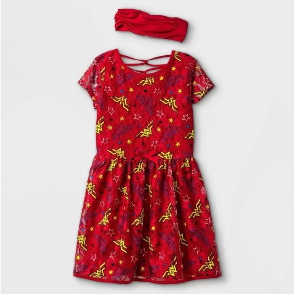 NEW! Girls' Wonder Woman A-Line Dress with Headwrap - Picture 1 of 2